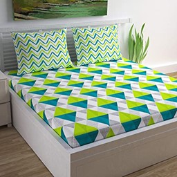 Picture of Divine Casa Cotton Geometric Print Mix N Match Bedsheet for Double Bed (Lime, Teal and Off White)
